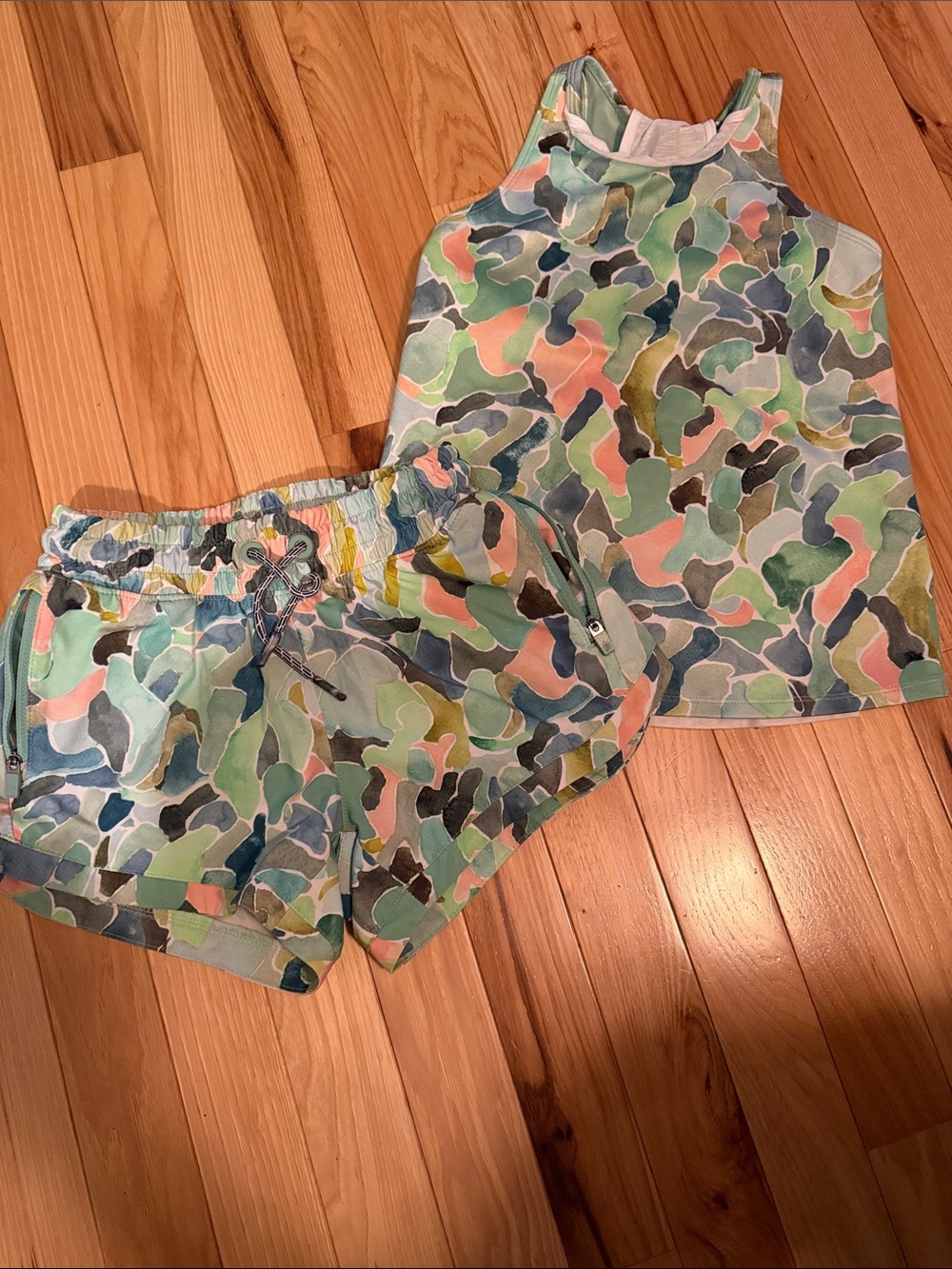 Athleta Multicolor Camo Athletic Shorts - Green/Pink/Blue